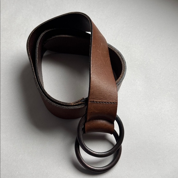VTG GAP Leather Double Circle Slip Belt Womens M Brown distressed Y2K Western - Picture 2 of 8